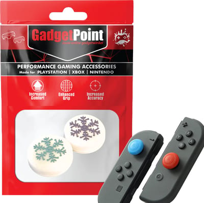 Gadgetpoint - Thumb Grips voor Nintendo Switch Joy-Con Controllers - Gaming Thumbgrips - Performance Anti-Slip Thumbsticks - Bescherming Accessoires - Sneeuwvlokje - Wit met Blauw/Paars
