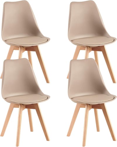 Eetkamerstoelen-Eetkamerstoelen set van 4-gestoffeerd-vintage stijl- met massief beukenhouten poten- Kaki licht.