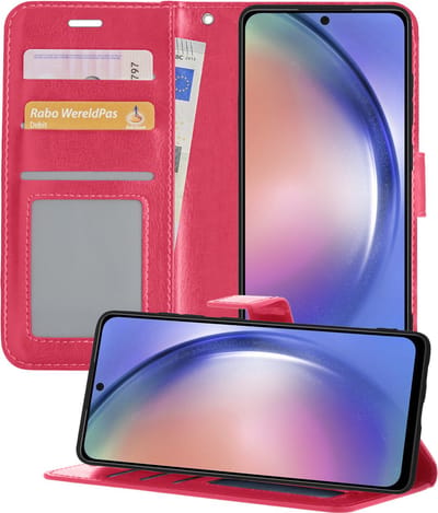 Hoesje - Geschikt voor Samsung Galaxy A54 - Luxe Bookcase - Walletcase Hoes - Portemonnee - Cover - Telefoonhoes - Donkerroze