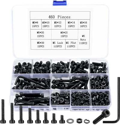460PCS M5 Cylinder Screws Nuts Set, Hexagon Socket Screws, Hex Screws with Nuts Washers, Bicycle Screws, Machine - ShopVlot