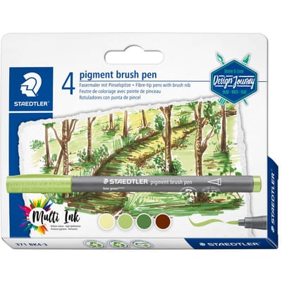 STAEDTLER pigment brush pen set 4 kleuren forest colours