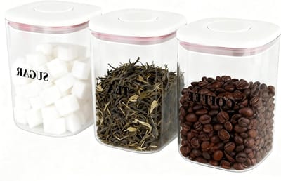 Set van 3 Opbergdozen met Deksel voor Koffie, Thee en Suiker - Luchtdichte Plastic Containers - Transparante Keukenoplossingen voor Organisatie en Versheid