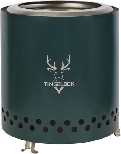 TINGELBOK Ember Green Edition – Rookarme vuurkorf Ø22 cm – Compact voor balkon, tuin & camping – Incl. beschermhoes