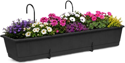 Geli Plantenbak Balcony - antraciet - met metalen ophangbeugels - 80 x 18 x 15 cm - hard kunststof - langwerpig -