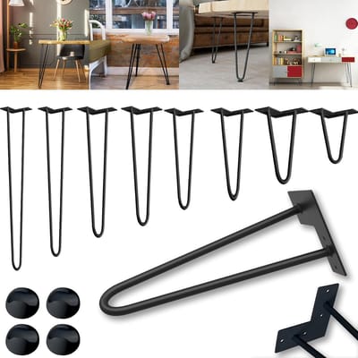 Set van 4 Zwarte Hairpin Tafelpoten 35 cm met 2 Stangen – Meubelpoten DIY