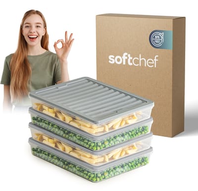 Soft Chef Fresh Box 4-delige voedselbewaarset (4 × 2400 ml) – BPA-vrij, luchtdicht, lekvrij, magnetron-, vaatwasser- & vriezerbestendig – Met grijze deksels