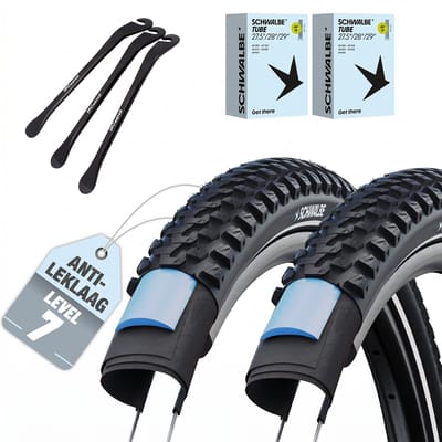 2-delige Set Schwalbe Fietsbanden Marathon Plus MTB 27,5 inch x 2,25 (57-584) buitenband + Auto/Schrader ventiel binnenband en 3 metalen MSZweirad bandenlichters voor eenvoudige wisseling van banden