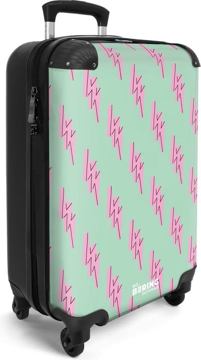 NoBoringSuitcases.com® - Vakantie handbagage koffer lichtgewicht - Groen roze bliksem - Reiskoffer trolley vrouwen - Rolkoffer met wieltjes - Valies carryon koffertje - Past binnen 55x40x20 en 55x35x25