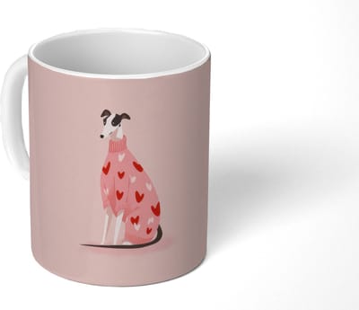 Mok - Koffiemok - Hond - Hartjes - Roze - Mokken - 350 ML - Beker - Koffiemokken - Theemok