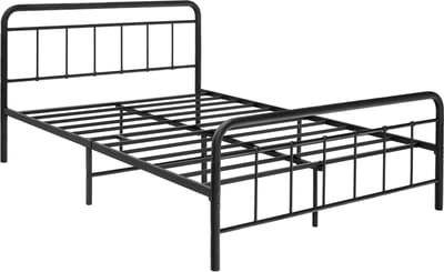 COSTWAY Metalen Platform Bed, Modern Bedframe met Hoofdbord & Voetbord, Zware Stalen Latten Ondersteunen Matrasstichting, Geen Boxspring nodig, Geluidsvrij, Zwart