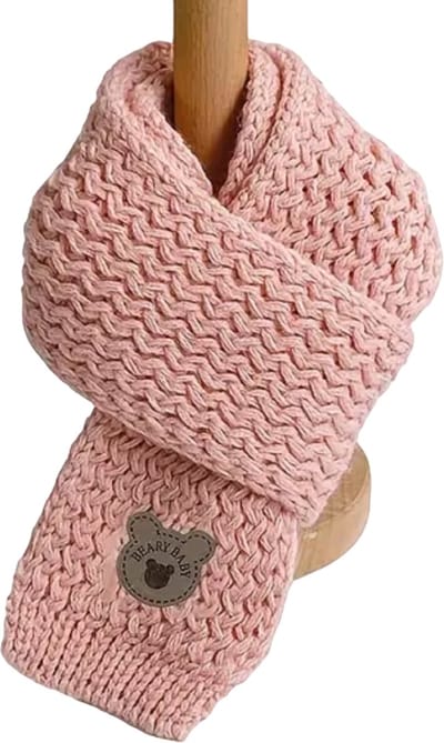 Gebreide Sjaal met Beertje - Roze - 100x9cm - Polyester - Baby Peuter Sjaal - Gebreid - Warm
