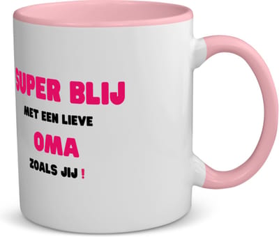 Akyol - super blij met een lieve oma zoals jij koffiemok - theemok - roze - Oma - de liefste oma - verjaardag - cadeautje voor oma - oma artikelen - kado - geschenk - 350 ML inhoud