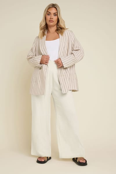 Yours Naturel Bruin Plooibroek Van Linnen Size 42