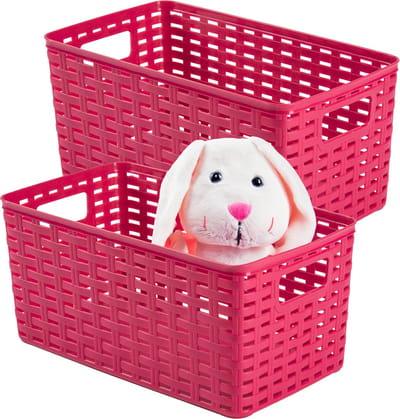 Plasticforte Opbergmand - 2x - Kastmand - rotan kunststof - fuchsia roze - 5 Liter - 15 x 28 x 13 cm