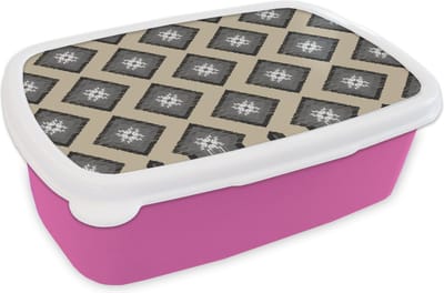 Broodtrommel Roze - Lunchbox - Brooddoos - Ruiten - Indonesië - Patronen - 18x12x6 cm - Kinderen - Meisje