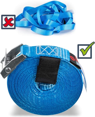 Spanbanden 25mm 5m 250kg met Klemgesp en Klittenband + Zak | x6 | Ideaal voor Imperiaal, Kofferbak en Dakdragers Auto, Aanhangwagen, Bevestiging en Vastmaken van Fietsdeur, Verplaatsing | EN 12195-8