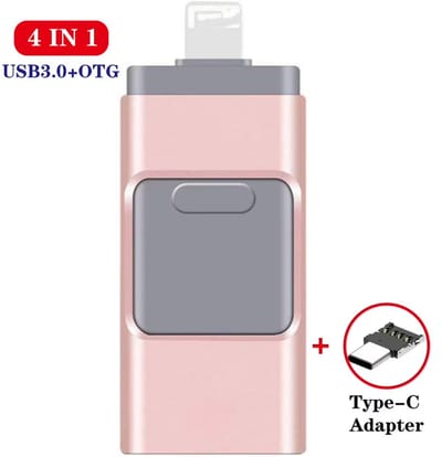 4-in-1 USB Flash Drive 512GB USB 3.0 Geheugenstick – Externe Opslag, geschikt voor iPhone, Android, Telefoon, Type-C & Windows (USB stick, geheugenkaart, opslag stick, OTG)- Roze