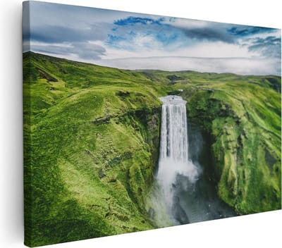 Artaza Canvas Schilderij Landschap - 30x20 cm - Klein - Wanddecoratie Waterval Bergen - Muurdecoratie Natuur - Kamer Accessoires IJsland