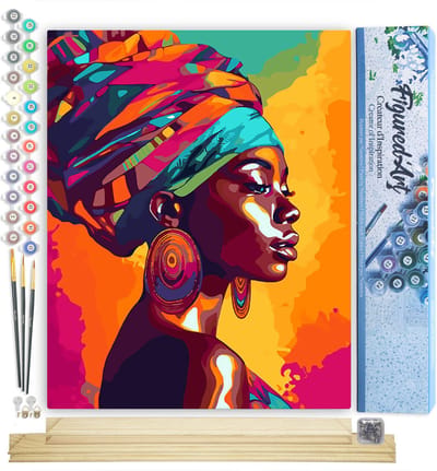 Figured'Art Schilderen op Nummer Volwassenen canvas Levendige Afrikaanse Dame - Handwerk acrylverf Kit DIY Compleet - 40x50cm met DIY houten lijst