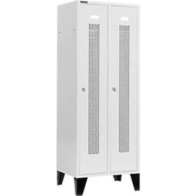 Schäfer Shop Select Kledinglocker, met geperforeerde rijen, 2 compartimenten, 400 mm, met poten, cilinderslot, deur lichtgrijs
