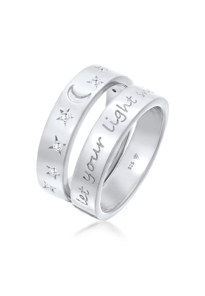 Elli - Ring - Dames Band Set van 2 Astro met Zirkonia Kristallen in 925 Sterling Zilver - Dames