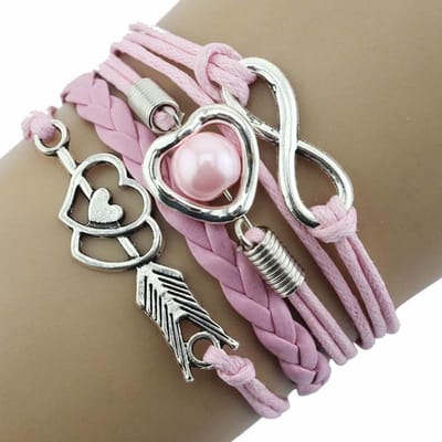 Fako Bijoux® - Multi Armband - Infinity Hart Cupido - Roze
