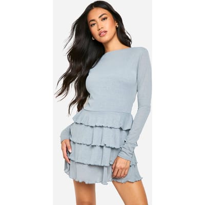 boohoo Dames Ruffle Layered Hem Mini Dress | Grijs | Maat: 36