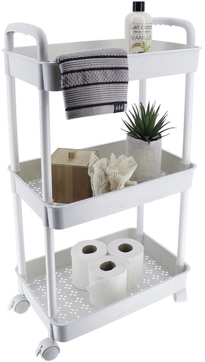 Tendance Keuken/badkamer trolley 3 laags - 38 x 26 x 77 cm - wit - kunststof - met wielen - handig opbergen