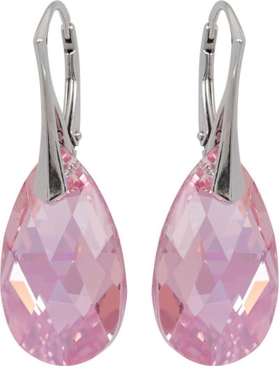 DBD - Zilveren Oorbellen - Swarovski Kristal Elements - Druppel - Light Roze - 22MM - Anti Allergisch