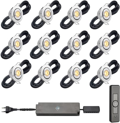 LED veranda inbouwspots Toledo ab inclusief trafo en afstandsbediening - 3W / dimbaar / kantelbaar / inbouwspot / terrasoverkapping / overkapping / serre / carport / warm wit / rond / 230V / IP44 / set van 12 stuks