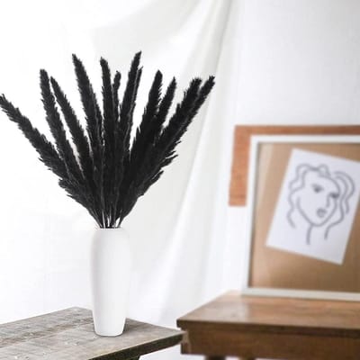 Set van 30 Decoratieve Gedroogde Bloemen en Pluimen - Lange Pampasgras Decoraties voor Thuis, Zwart en Stijlvol