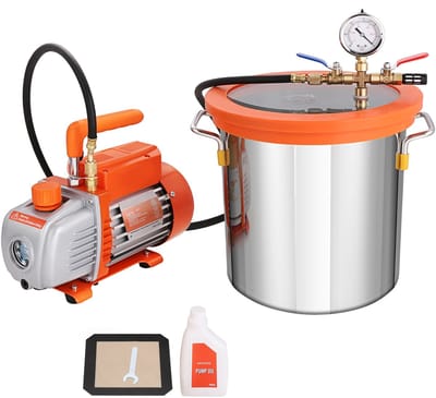 CINK & Co® V5-Pro Vacuümkamer & Pompset – 3.5 CFM – 5 Gallon RVS Ontgassingsset met Gehard Glazen Deksel – Voor Epoxy, Houtstabilisatie & Harsverwerking – Inclusief Olie & Accessoires