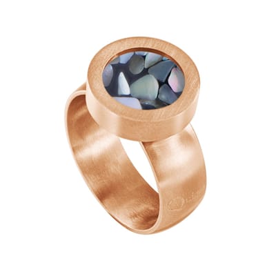 Quiges RVS Schroefsysteem Ring Rosékleurig Mat 17mm met Verwisselbare Grijze Vlokjes Schelp 12mm Mini Munt SLSRS31117