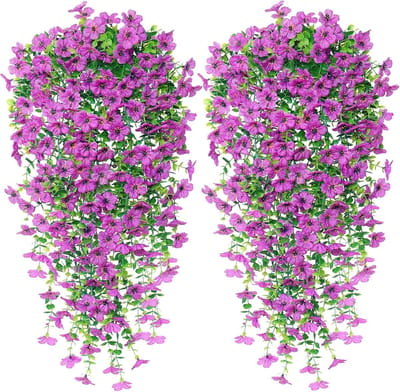 Hangende kunstbloemen, 4 stuks, echte kunstbloemen, 76 cm lang, kunstbloemen, outdoor, weerbestendig, kunstplanten, uv-bestendig, voor buiten, tuin, balkon, bruiloftsdecoratie (paars)