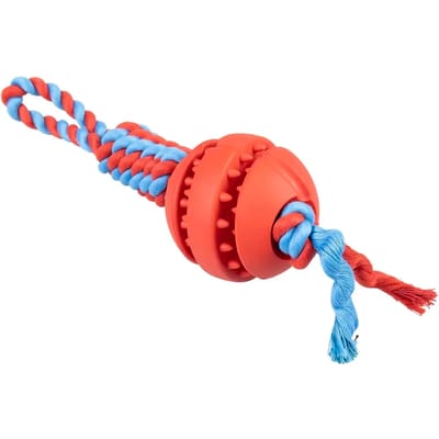 duvoplus playtime touwspeeltje Rubrop tugger met bal voor honden 33x8x8cm rood