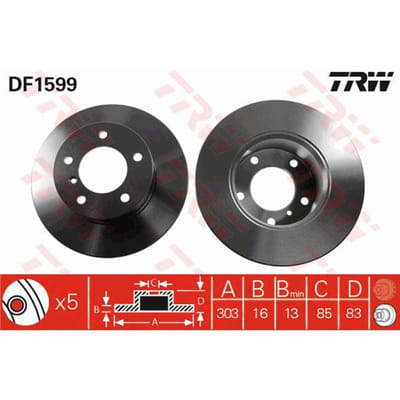 Remschijf TRW DF1599 voorkant, compleet, 1 Stuk