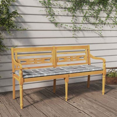 vidaXL - Bankje - Batavia - met - ruitpatroon - kussen - 150 - cm - massief - teakhout