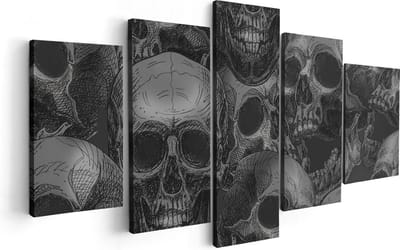 Artaza Canvas Schilderij Vijfluik Schedels - Doodshoofden - Doodskoppen - 100x50 cm - Wanddecoratie Woonkamer - Schilderijen - Muurdecoratie
