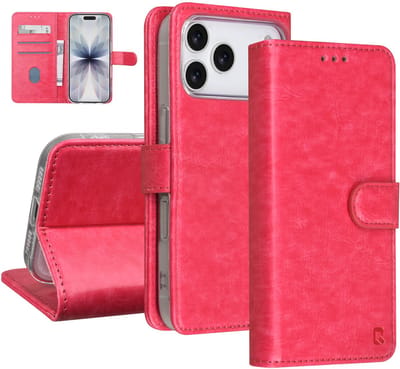 TUNIQ Book type case - iPhone 17 Pro - Hot Pink - Kaarthouder voor 3 kaarten - Magnetische sluiting