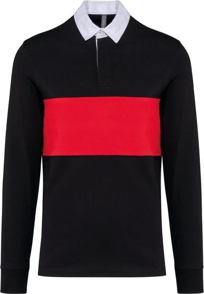 PROACT® Rugbypolo met lange mouwen PA429 - Black / Sporty Red - 3XL