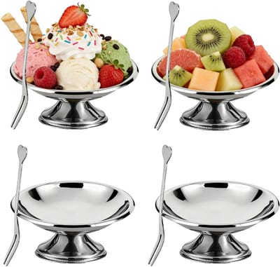 Dailygoods- IJskommen Set van 4 - Roestvrij Stalen Dessertkommen - Metalen Serveerschalen - Geschikt voor Salade/Snacks - Robuust Ontwerp - 10 cm - Dessertkom