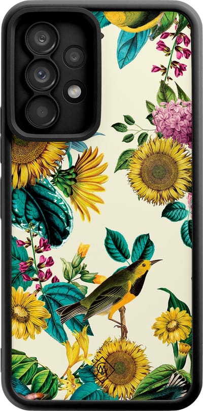 Casimoda® hoesje - Geschikt voor Samsung Galaxy A52 5G - Zonnebloemen / Bloemen - Zwart TPU Backcover - Bloemen - Groen