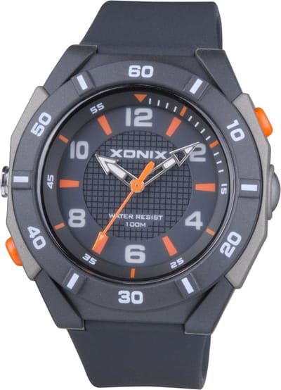 Xonix CAQ-005 - Horloge - Polshorloge - Analoog - Heren - Mannen - Overig - Siliconen band - ABS/Kunst - Achtergrondverlichting - LED-flitsstraal - Waterdicht - Zwart - Grijs - Oranje