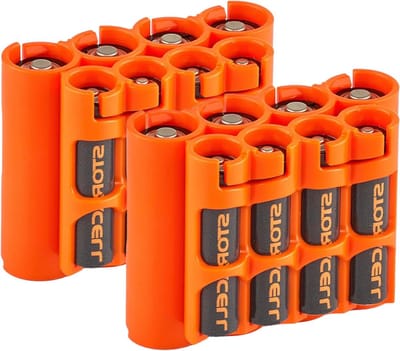 Batterij Caddy - Batterijhouder Opbergdoos - Batterijen Opbergen - Eenvoudige Ontgrendeling - 4x AA 4x AAA - Oranje