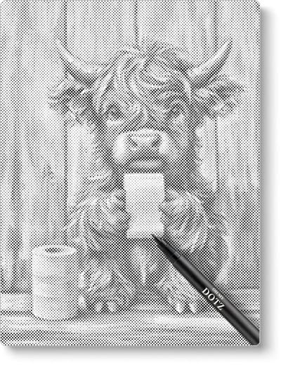 Hooglander met toiletpapier | Dot painting | 30x40cm | Dot painting | Oh My Dotz | Dots stippen | Diamond painting & Schilderen op nummer alternatief | Happy hobby