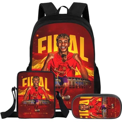 3-delige Set Rugzak L-Lamin Yamal Kinderen Student School Voetbalster Rugzak Beste Cadeau Schoudertas Etui's Boekentas red