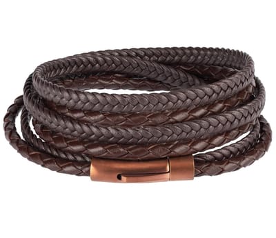 Leren armband bruin Galeara Design CALA 18.5cm met clip sluiting  wikkelarmband dames heren jongen meisje