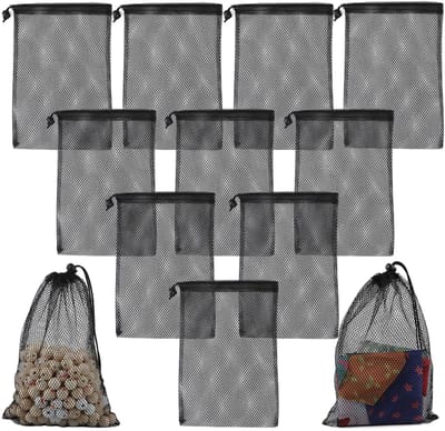 Dailygoods - 10 Stks Zwart Mesh Trekkoord Zakken 20 × 30 cm, Nylon Mesh Tas Draagbare Opbergzakken Nylon Netto BagsMesh Wasserij Opbergzakken voor Reizen Spullen Tennisbal Golf Speelgoed Outdoor Gebruik