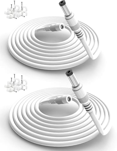 10 Meter Verlengkabel voor CCTV Camera's en DVR, 12V Netvoeding, TV-Box - 2-Pack - Wit