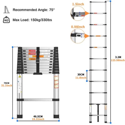 Solayne Ladder - Telescoopladder - Vouwladder - Roestvrijstaal - Lichtgewicht - Werkhoogte 2.6 m - Soft Close - Belasting 150 kg.